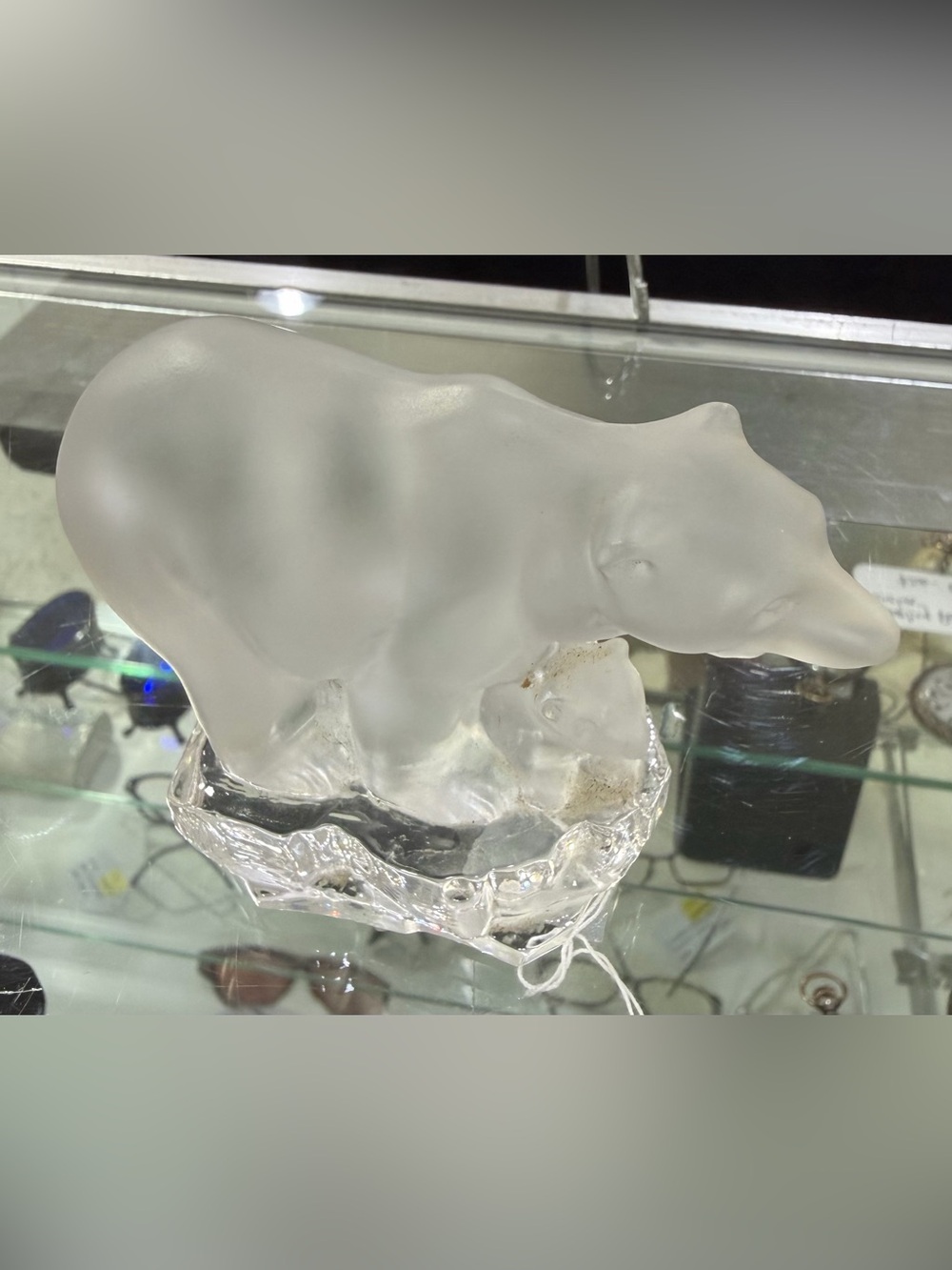 Goebel Frosted Crystal Polar Bear & Cub Figurine on Clear Ice 3 ½”x 3”